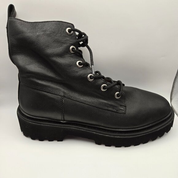 Madewell Shoes - Madewell Womens Rayna Black Leather Combat Boots Lace Up Back Pull Size 9.5 Goth